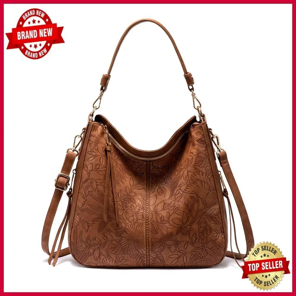 Large Faux Leather Hobo Bag Crossbody Shoulder Purse with Multiple Pockets